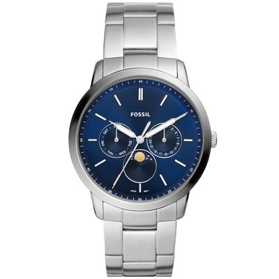 Fossil FS5907 Horloge Neutra Minimalist Maanstand staal zilverkleurig-blauw 42 mm