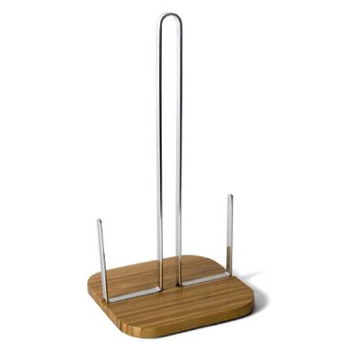 Gerimport Keukenrolhouder - metaal/bamboe - staand - tafel model - 31 cm