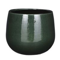Mica Decorations Plantenpot - keramiek - groen glans - 18x16cm   - - thumbnail