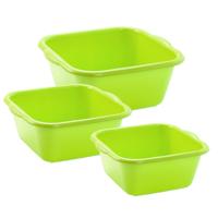 Plasticforte 3x huishoud teilen set - afwasbak - kunststof - 6-10-15 liter - groen - schoonmaken