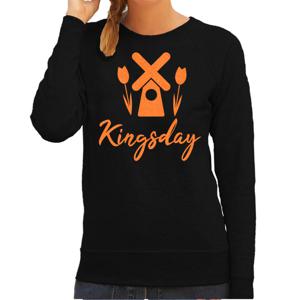 Bellatio Decorations Koningsdag sweater dames - Holland - zwart - met glitters - oranje feestkleding 2XL  -