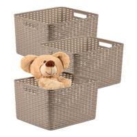 Opbergmand - 3x - Kastmand - rotan kunststof - taupe - 28 Liter - 34 x 40 x 23 cm