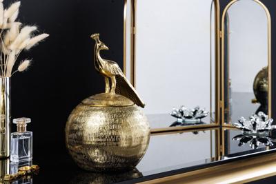 Decoratief doosje WILDLIFE BIRD 30cm goud antiek rond metaal - 44837