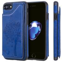 iPhone 7 & 8 Kat en boom patroon TPU + PU leren back cover Hoesje met foto frame en opbergruimte voor pinpassen (blauw)