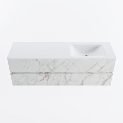 MONDIAZ VICA 150cm badmeubel onderkast Carrara 2 lades. Wastafel CLOUD rechts 1 kraangat, kleur Talc.