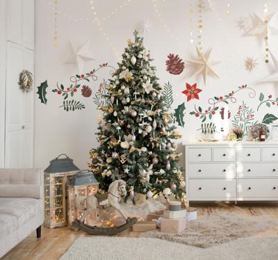 Kerst decoratie stickers bloemen