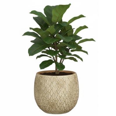 Mica decorations Bloempot / plantenpot Madeira - creme - terracotta - 16 cm - schubbenpatroon
