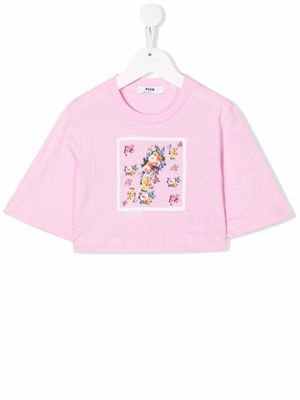 MSGM Kids t-shirt en coton à fleurs - Rose
