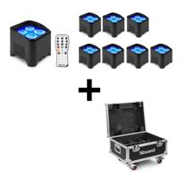 BeamZ 8x BBP94W verticale LED par op accu RGBWA+UV WDMX + Beamz FCC9 flightcase