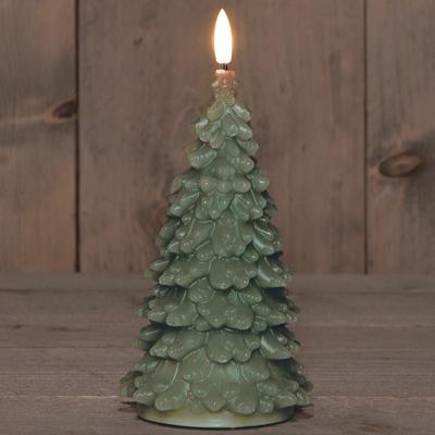 Anna's Collection LED kerstboom kaars - groen - 20 cm - kerstkaars - kerstdiner kaarsen