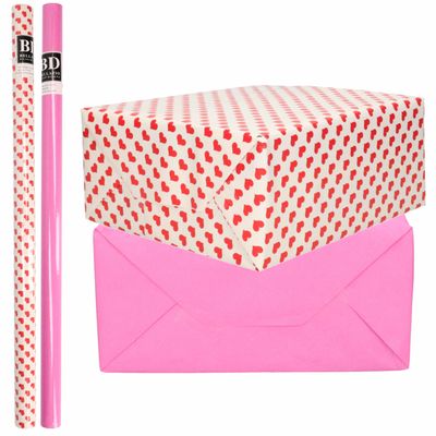6x Rollen kraft inpakpapier liefde/rode hartjes pakket - roze 200 x 70 cm