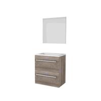 Basic-Line Basic 39 Badkamermeubelset - Ondiep - 60 x 39 cm - Met Grepen - 2 Lades - Acryl Wastafel - Zonder Kraangat - Spiegel - Scotch Oak