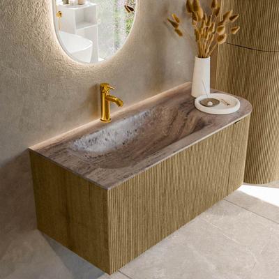 Badmeubel Mondiaz Kurve-Dlux | 105 cm | Meubelkleur Dusk | Wastafelkleur Oza | Solid surface | Wasbak linker zijde spoelbak | 1 kraangat