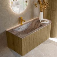 Badmeubel Mondiaz Kurve-Dlux | 105 cm | Meubelkleur Dusk | Wastafelkleur Oza | Solid surface | Wasbak linker zijde spoelbak | 1 kraangat