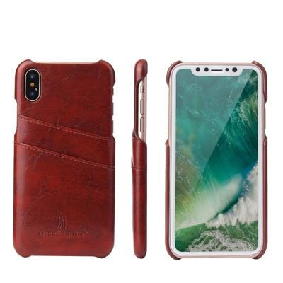 Fierre Shann retro olie Wax textuur PU lederen draagtas voor iPhone X/XS met kaartsleuven (bruin)