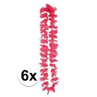 6x Hawaii feest krans met roze bloemen 110 cm