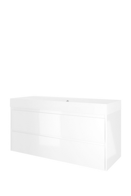Proline polystone Loft wastafelonderkast met 2 lades en polystone wastafel zonder kraangat 120 x 62 x 46 cm, glanzend wit / mat wit Proline polystone Loft wastafelonderkast met 2 lades en polystone wastafel zonder kraangat 120 x 62 x 46 cm, glanzend wit / mat wit