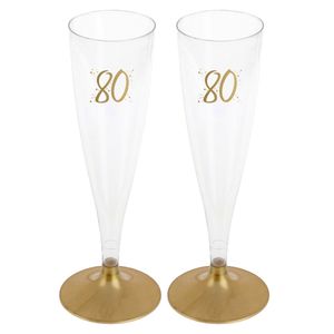 Verjaardag feest champagneglazen - leeftijd - 24x - 80 jaar - goud - kunststof