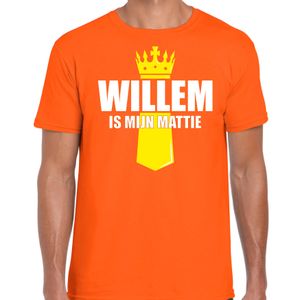 Koningsdag t-shirt Willem is mijn mattie met kroontje oranje voor heren