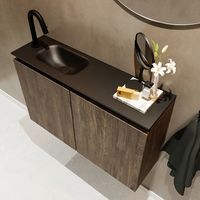 Mondiaz Ture 80cm toiletmeubel dark brown met wastafel urban links 1 kraangat - thumbnail