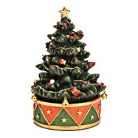 Speeldoos kerstboom, met uurwerk, muziek Jingle Bells, van poly, kleurig (B/H/D) 12x18x12 cm