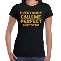 Foute party t-shirt dames - I am perfect - zwart - glitter goud - carnaval/themafeest