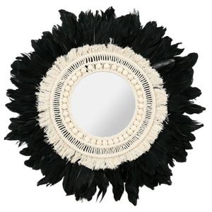Wandspiegel bohemian Veren - zwart/wit - rond - boho/ibiza stijl - Dia 57 cm