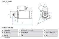 Startmotor / Starter BOSCH, Spanning (Volt)12V, u.a. für VW, Skoda, Audi, Seat