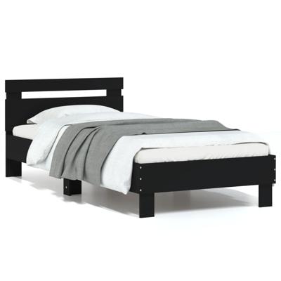 Bedframe met hoofdbord en LED-verlichting zwart 75x190 cm