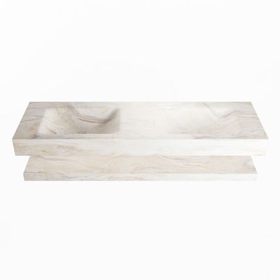 MONDIAZ ALAN-DLUX 150cm planchet Ostra. Vrijhangende wastafel CLOUD dubbel zonder kraangat, kleur Ostra.