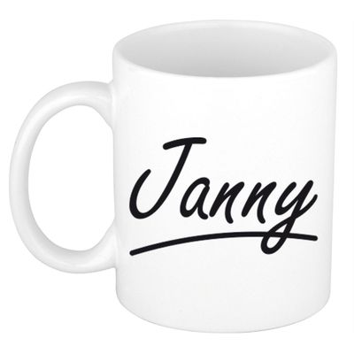 Naam cadeau mok / beker Janny met sierlijke letters 300 ml Naam cadeau mok / beker Janny met sierlijke letters 300 ml