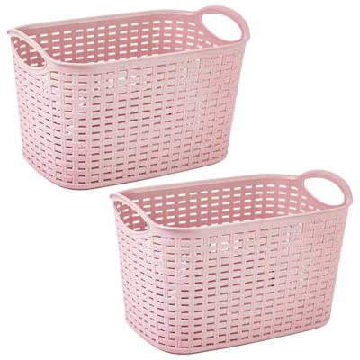 Plasticforte opbergmand - 2x stuks - kastmandje - 6,4 liter - roze - kunststof - 19 x 29 x 18 cm