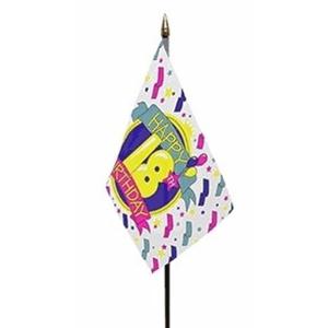 Zwaaivlaggen - Happy 18th Birthday - mini vlag - versiering - polyester - 10 x 15 cm