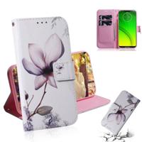 Magnolia bloem patroon gekleurde tekening horizontale Flip lederen case voor Motorola Moto G7 Power met houder & kaartsleuven & portemonnee