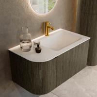 Badmeubel Mondiaz Kurve | 85 cm cm | Meubelkleur Shadow | Wastafelkleur Talc | Solid surface | Wasbak rechter zijde spoelbak | 1 kraangat