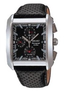 Horlogeband Seiko 7T62-0GL0 / SNA773P2 / 4KW9JZ Leder Zwart 26mm