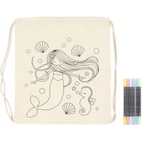 Kleurset rugzakje zeemeermin met textielstiften - thumbnail