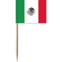 50x Vlaggetjes prikkers Mexico 8 cm hout/papier   -