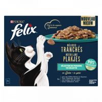 Felix Heerlijke Plakjes Vis Selectie met zalm, tonijn, kabeljauw, schol in gelei natvoer kat (12x80 g) 12 x 80 g
