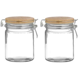 Voorraadpot/bewaarpot - 2x - 700 ml - glas - met beugelsluiting - bamboe deksel