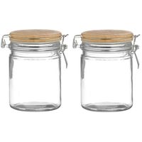 Voorraadpot/bewaarpot - 2x - 700 ml - glas - met beugelsluiting - bamboe deksel