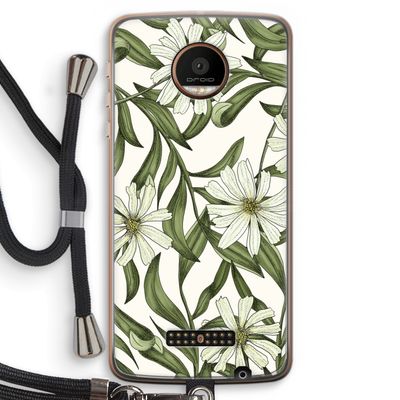 Wit bloemenpatroon: Motorola Moto Z Force Transparant Hoesje met koord