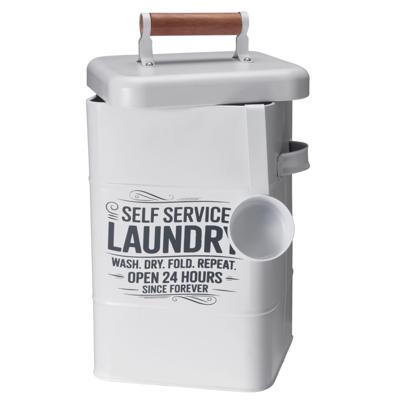 Wasmiddel/tablet bewaarblik - metaal - wit - met deksel en maatschep - 18 x 16 x 30 cm Wasmiddel/tablet bewaarblik - metaal - wit - met deksel en maatschep - 18 x 16 x 30 cm