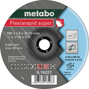 Metabo 616227000 Doorslijpschijf gebogen 180 mm 25 stuk(s) RVS