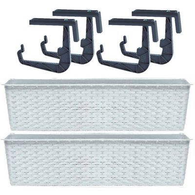 2x Witte Balkon Reling Bakken/bloempotten 6,3 Liter - Plantenbakken