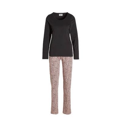 ten Cate pyjama met all over print zwart/roze