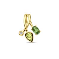14k Geelgouden Hanger met Groen Toermalijn, Peridot en Diamant - Kleurrijke Luxe en Elegantie