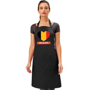 Belgische vlag in hart keukenschort/ barbecueschort zwart heren en dames   -