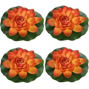 4x Oranje drijvende kunst waterlelie bloemen 18 cm