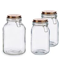 Set van 3x stuks luxe keuken voorraadpotten met klepdeksel koper 1500 ml en 3000 ml